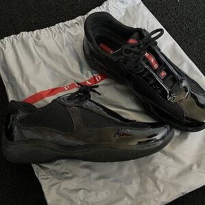 Black patent leather Prada sneakers ,gently worn, size 36, with dust bag
